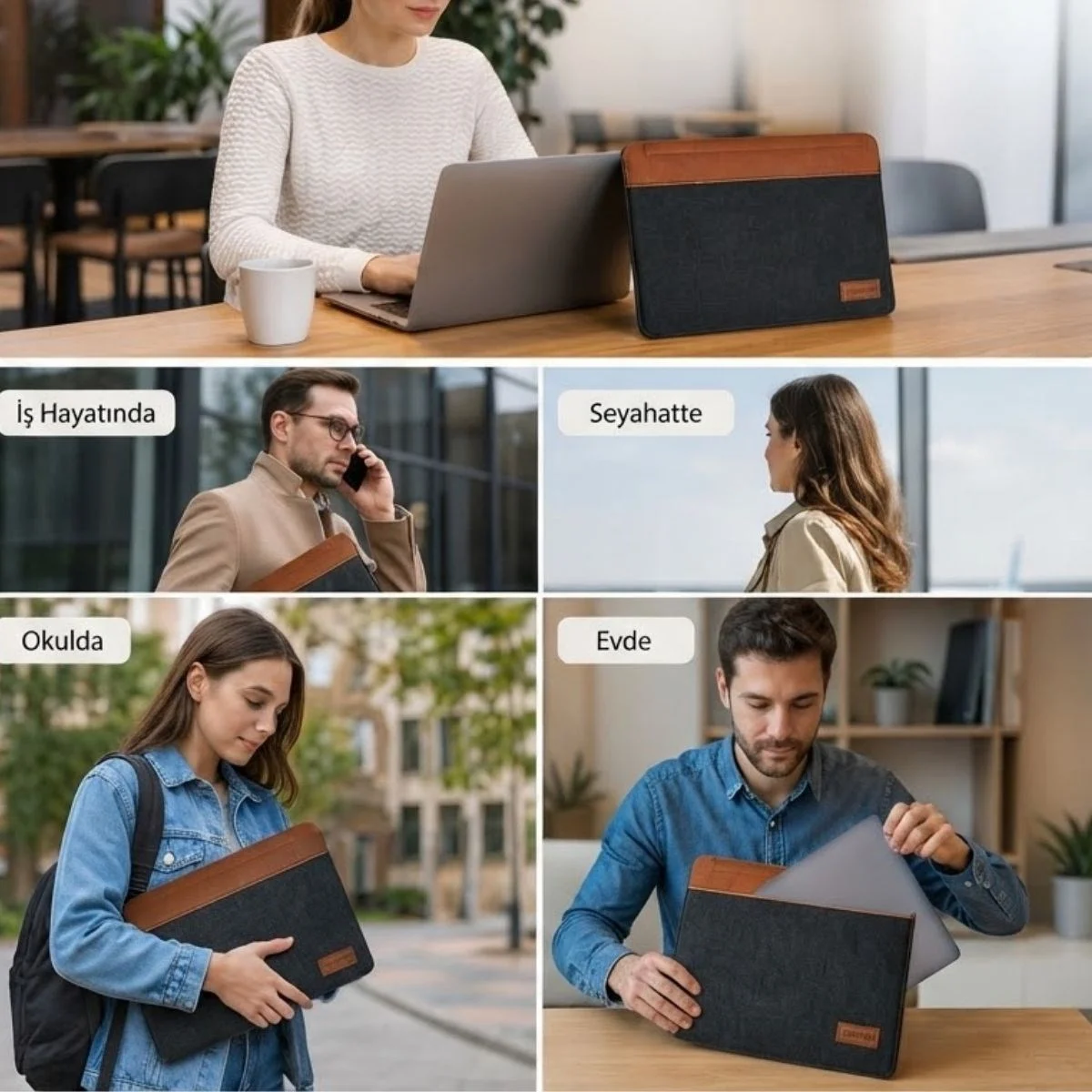 15.6 İnç Mıknatıslı Keçe Laptop ve Evrak Çantası, Notebook Bilgisayar ve Dosya Taşıma Çantası görsel 2