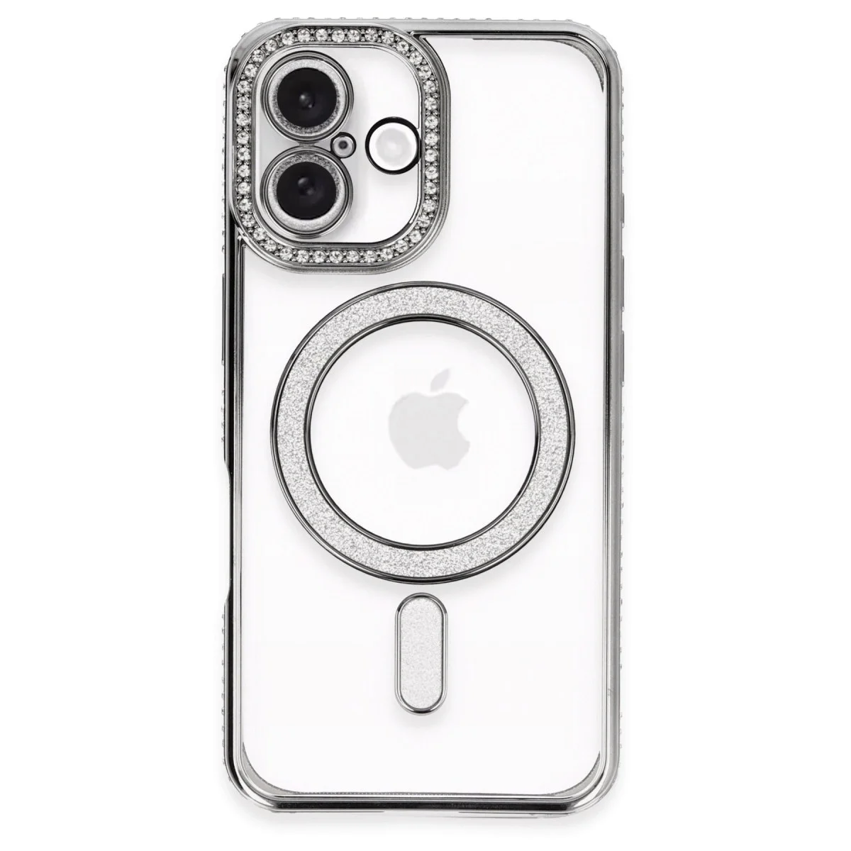 Apple İphone 16 Plus Kılıf Joke Simli Magneticsafe Kılıf - Gri