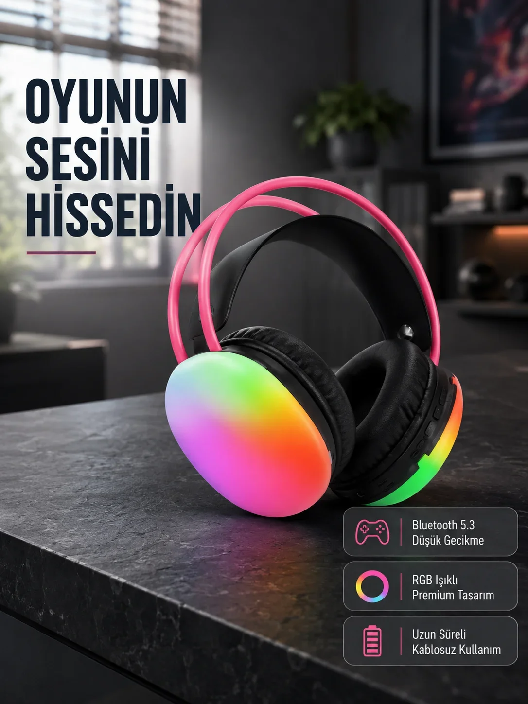 Ergonok RGB Bluetooth Kulaklık 3D Ses Yeni Nesil