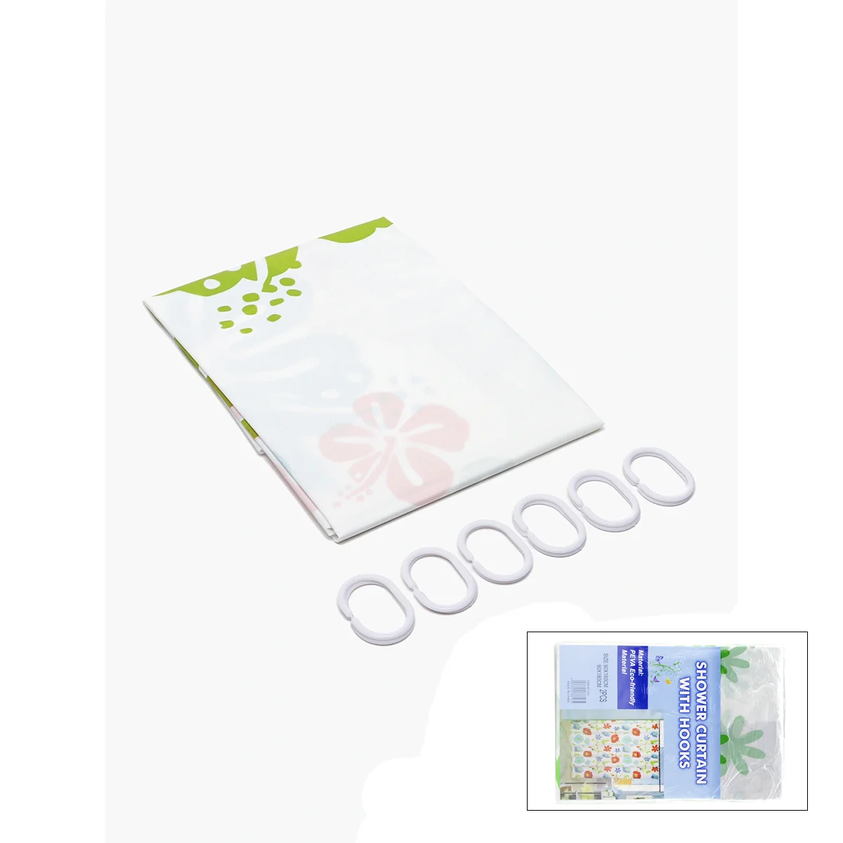 PVC Banyo Duş Perdesi 90x180 cm - 2'li, 12 Halka görsel 2