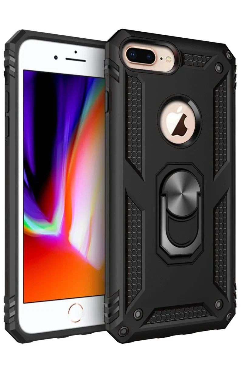 Apple iPhone 7 Plus Kılıf Sofya Yüzüklü Silikon Kapak - Siyah