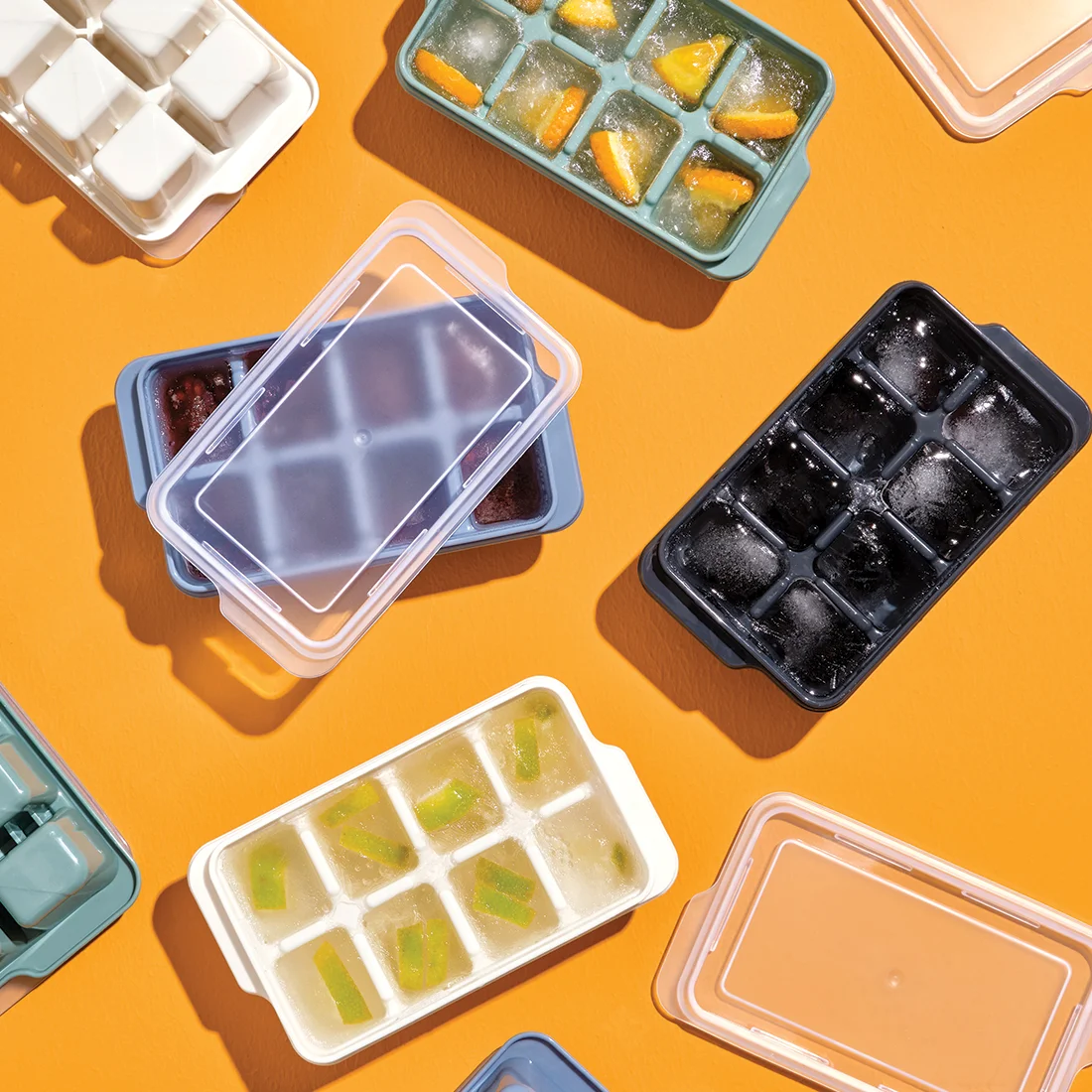Kapaklı Plastik 3'lü Mini Küp Buzluk görsel 4