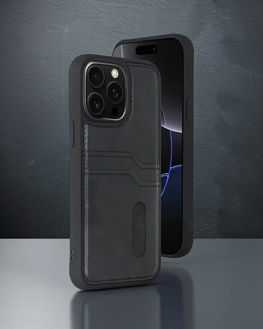 Apple İphone 15 Pro Max Kılıf Sara Kartvizitli Deri Kılıf - Siyah