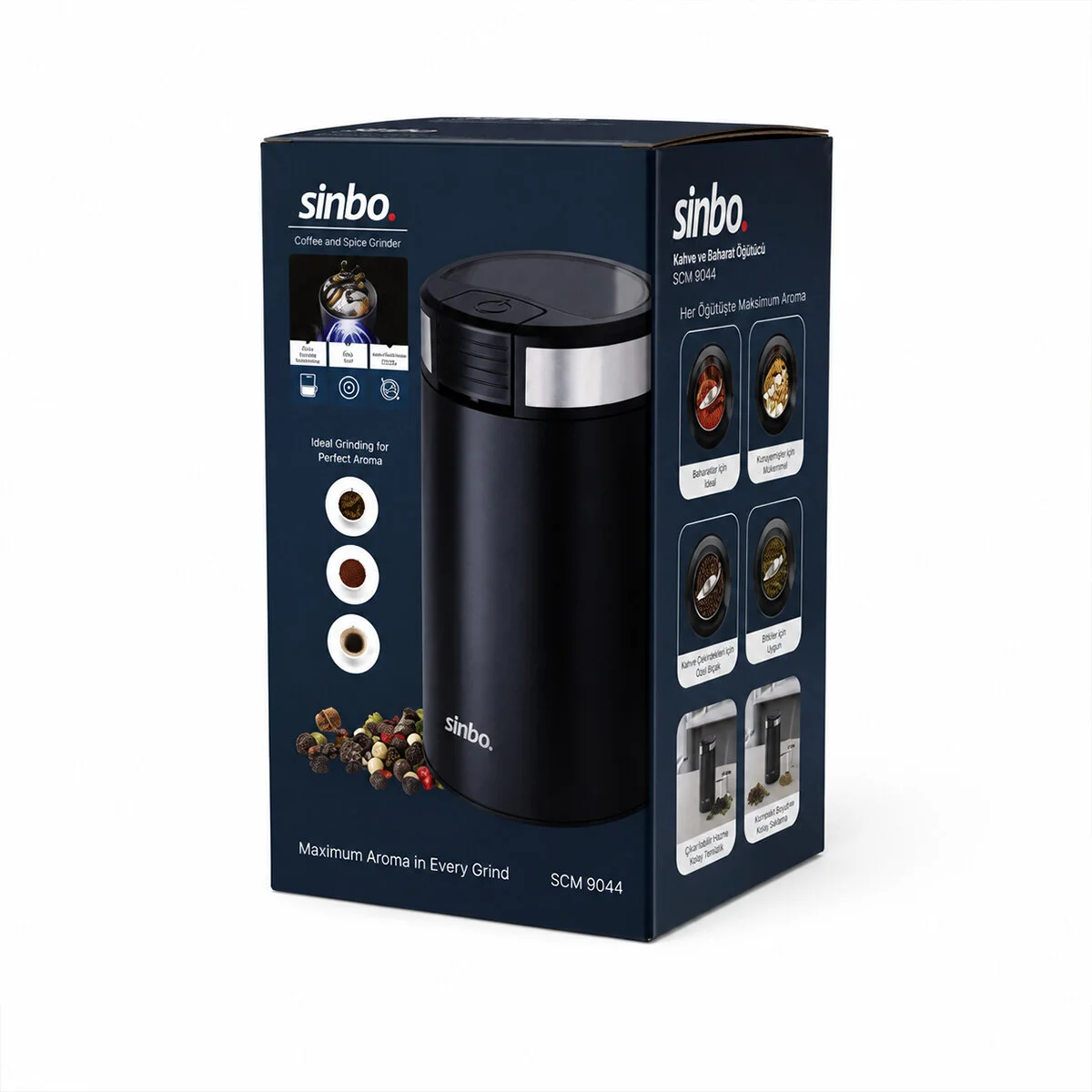 Kahve - Baharat Öğütücü Makine 2 Bıçaklı Çelik Öğütme Haznesi 50GR Öğütme Ac MOTOR=200W SCM-9044 görsel 3