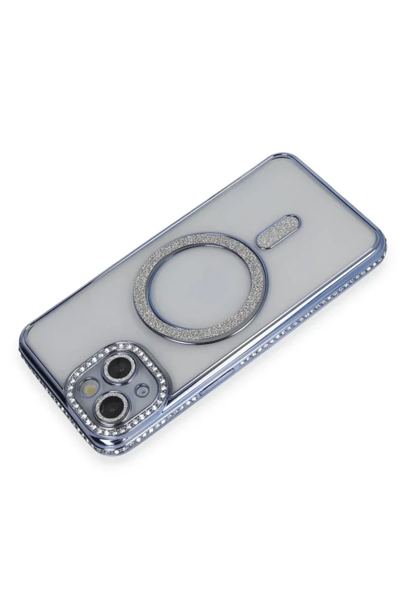 Apple iPhone 13 Kılıf Joke Simli Magneticsafe Kılıf - Mavi görsel 2