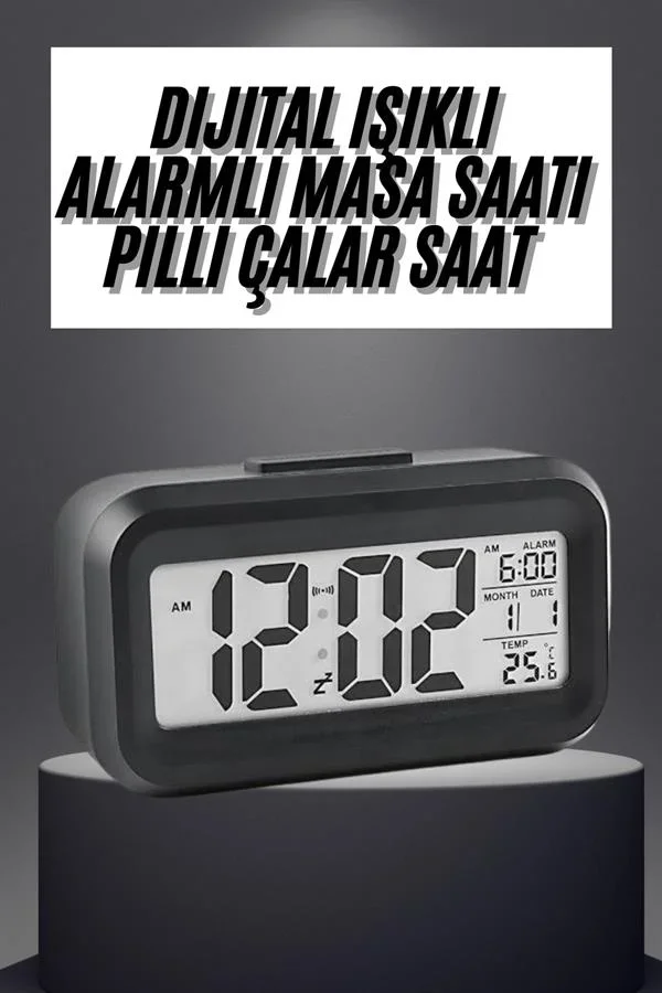 Gece Dijital Masa Saati Dijital Alarmlı Led Ekran Pilli Çalar Saat görsel 2
