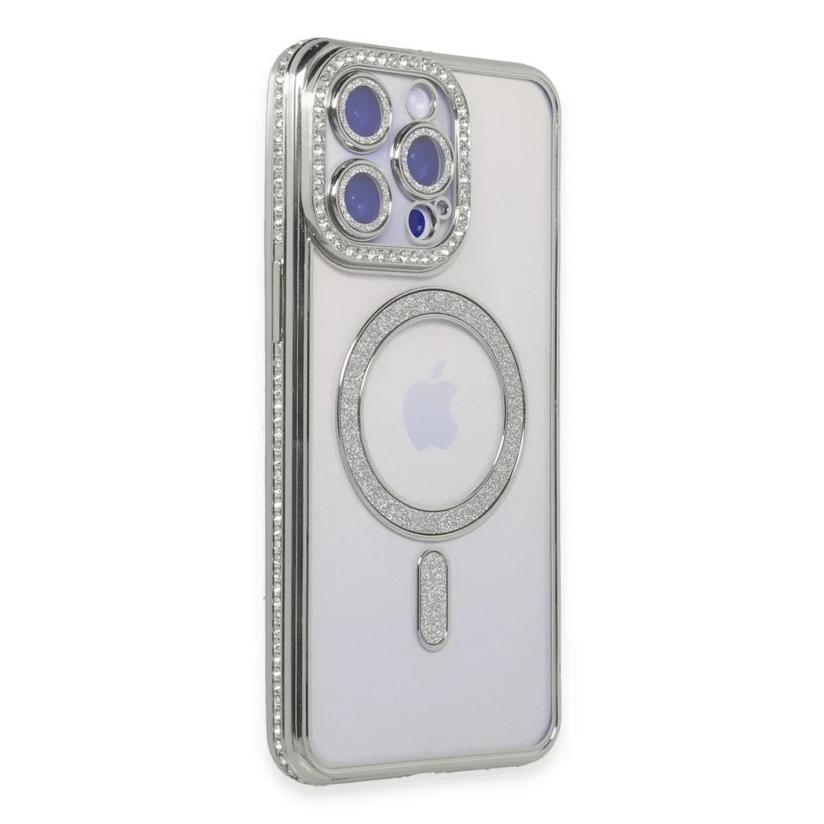 Apple iPhone 14 Pro Kılıf Joke Simli Magneticsafe Kılıf - Gümüş