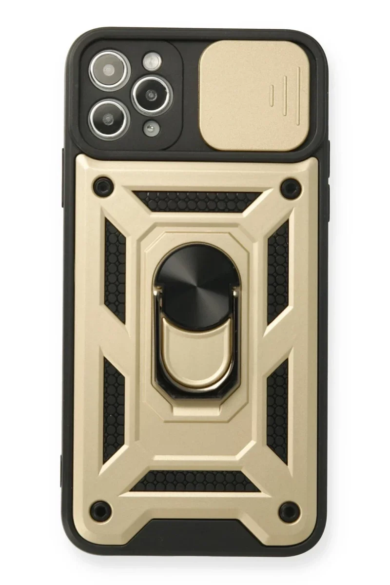 Apple iPhone 11 Pro Kılıf Pars Lens Yüzüklü Silikon - Gold
