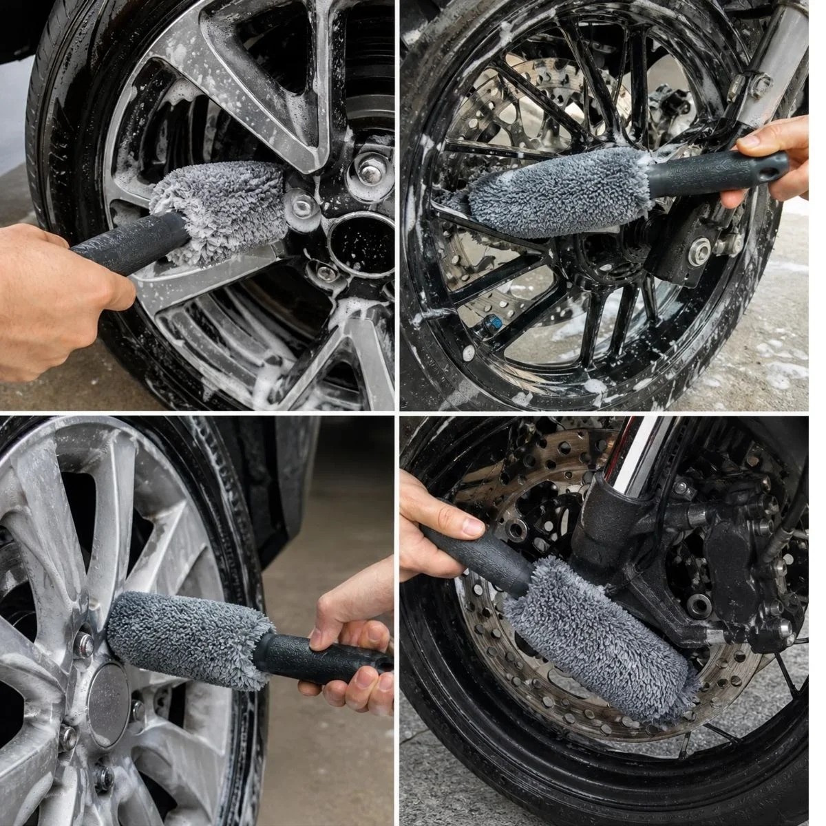Mikrofiber Jant Temizleme Fırçası Yumuşak Çizmez Saplı Araba Motosiklet Lastik Yıkama Bakım Süngeri görsel 3