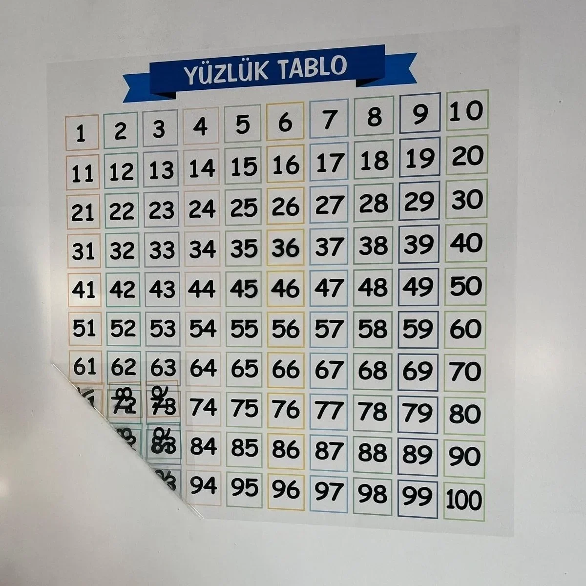 Matematik Öğreten Yüzlük Tablo Duvarda İz Bırakmaz Akıllı Kağıt Yapışkansız Statik 60x60 cm görsel 5