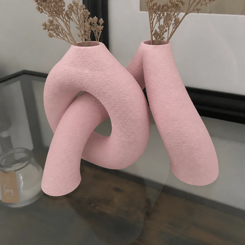 3D Baskı Interlocking Vazo - İç İçe Geçen Dekoratif Vazo-Pembe görsel 3