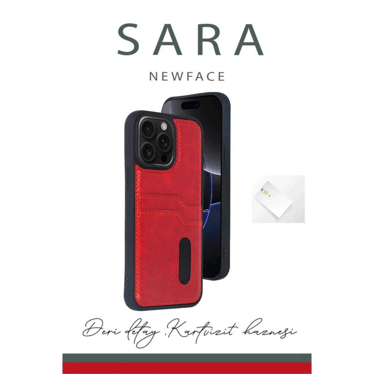 Apple İphone 14 Pro Max Kılıf Sara Kartvizitli Deri Kılıf - Taba görsel 3
