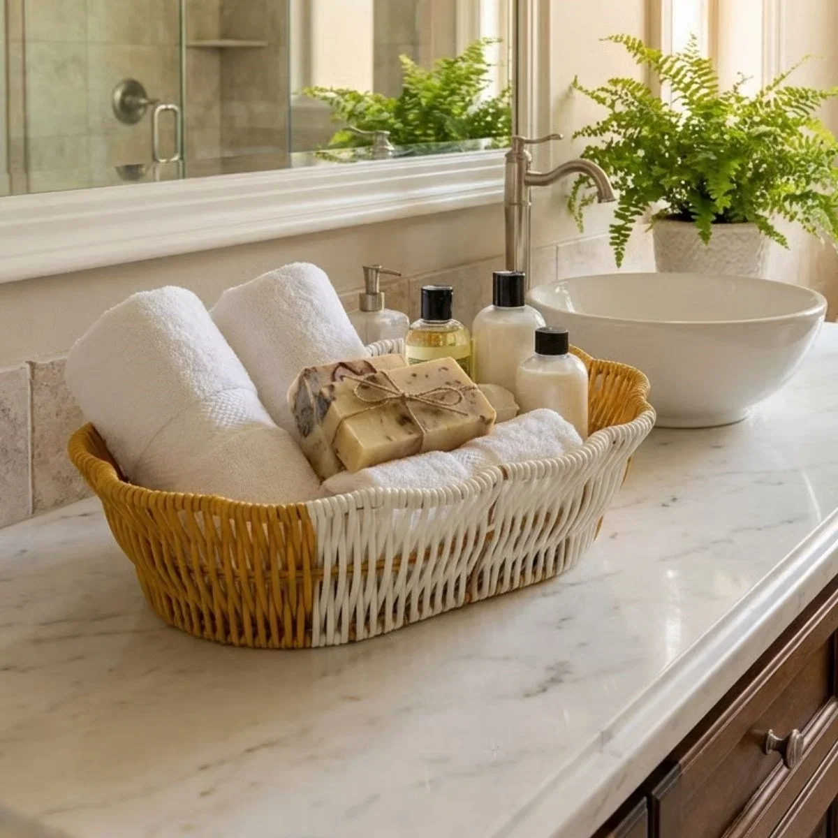 Oval Çift Renkli Plastik Rattan Ekmek ve Meyve Sepeti - Çok Amaçlı Banyo ve Mutfak Düzenleyici - Yıkanabilir Dekoratif Tezgâh Üstü Organizer görsel 3