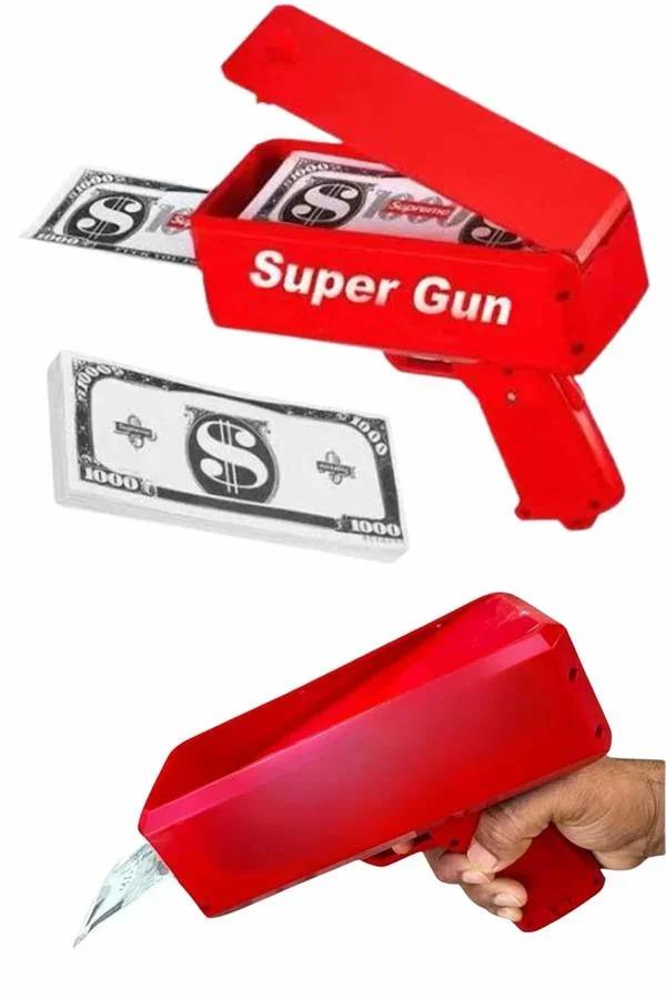 Kırmızı Parti Oyuncağı Para Saçma Fırlatma Tabancası Makinesi Super Money görsel 5