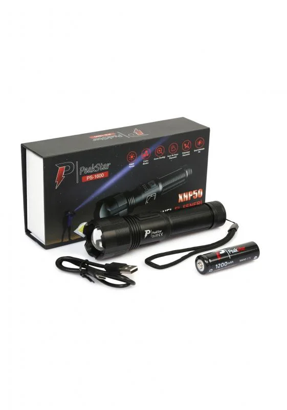 PS-1600 Süper Parlak LED Zoomlu 5 Mod Su Geçirmez Profesyonel Şarjlı El Feneri görsel 4