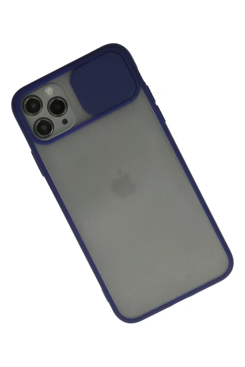 Apple iPhone 11 Pro Max Kılıf Palm Buzlu Kamera Sürgülü Silikon - Lacivert görsel 2