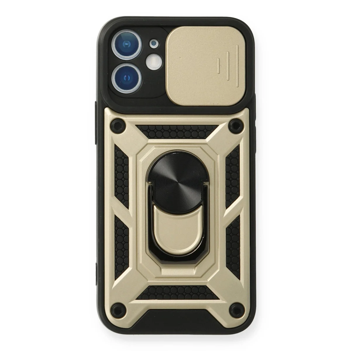 Apple İphone 12 ni Kılıf Pars Lens Yüzüklü Silikon - Gold