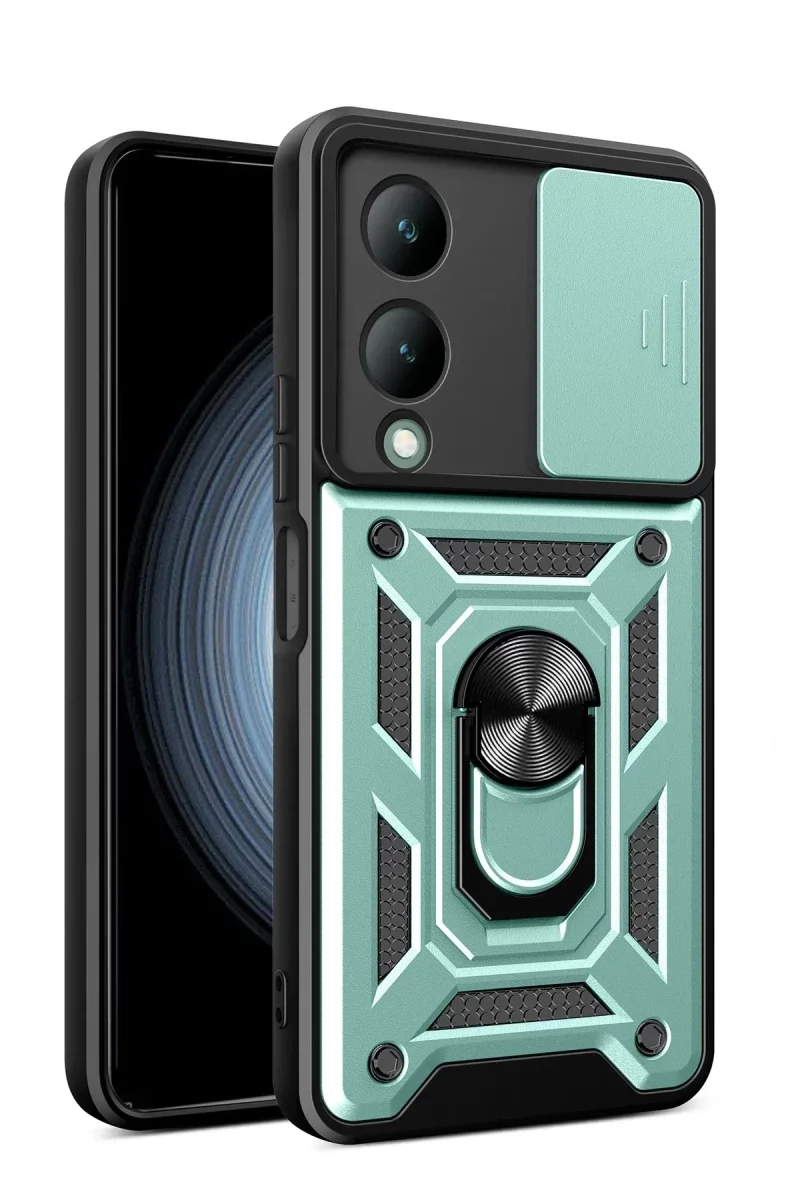 Vivo Y17S Kılıf Pars Lens Yüzüklü Silikon - Yeşil