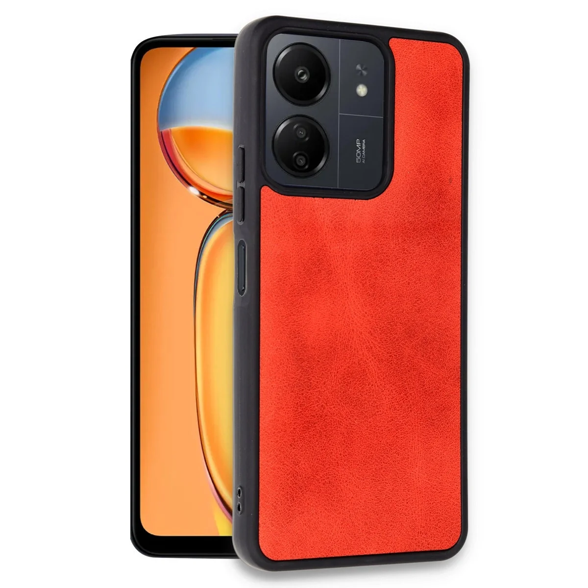 Xiaomi Redmi 13c Kılıf Aras Deri Kapak - Kırmızı görsel 2