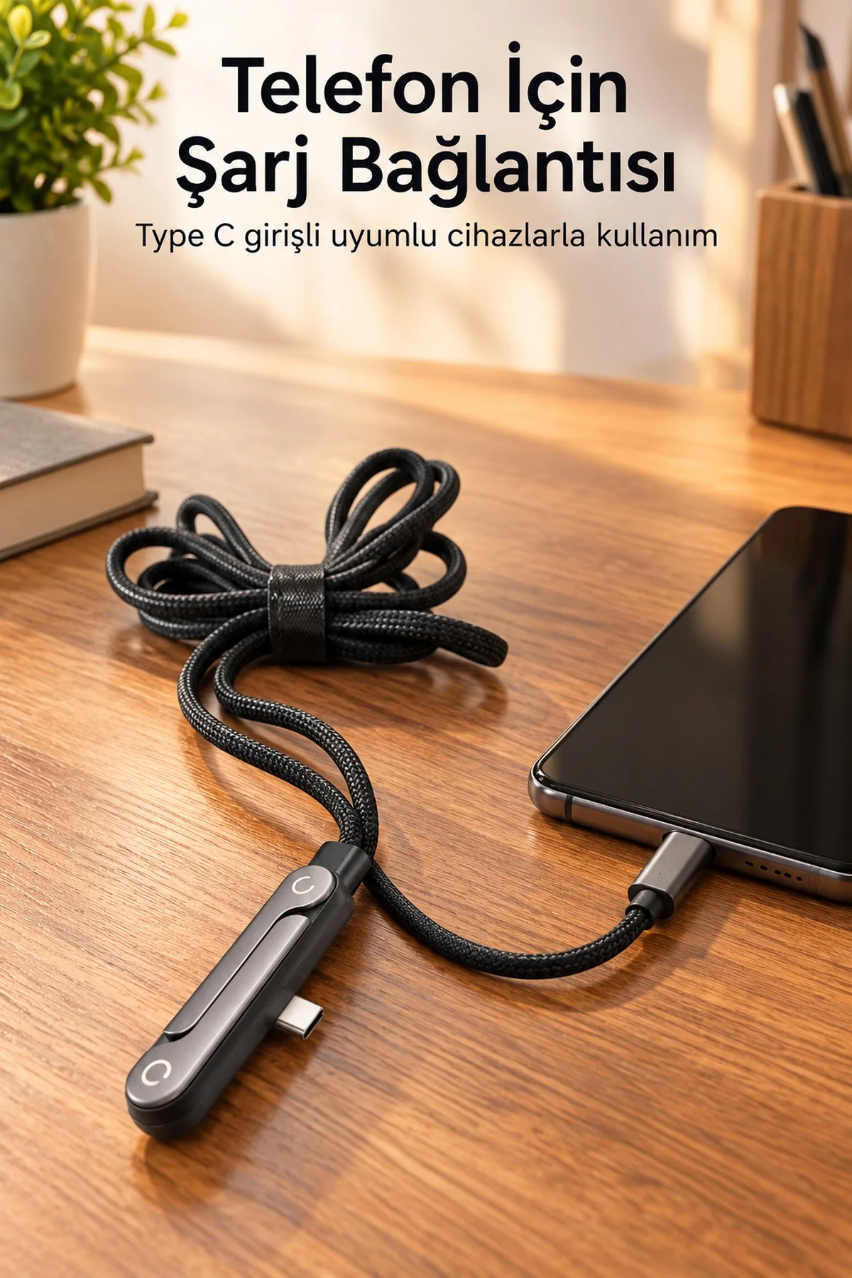 Standlı Şarj Kablosu Çift Type C Bağlantılı görsel 6