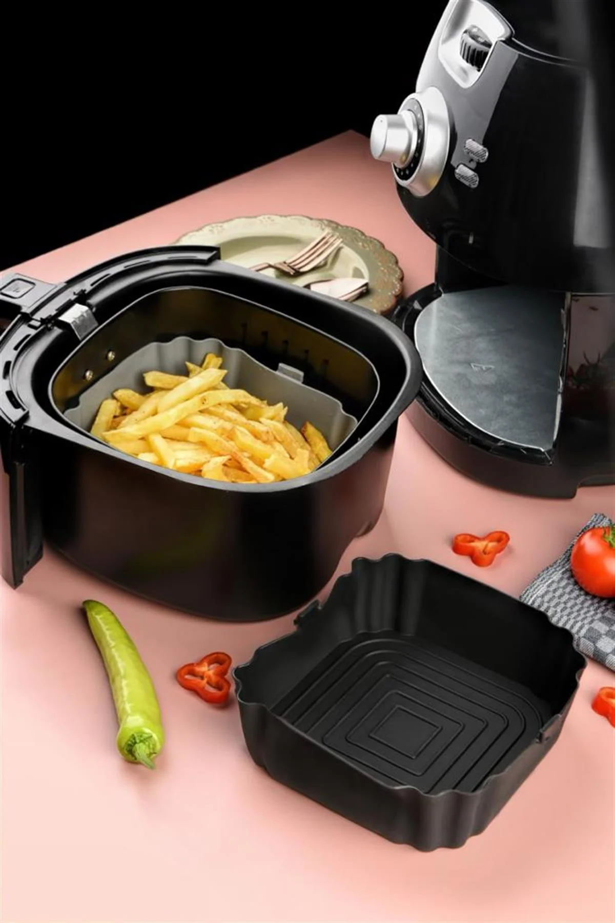 Bütün Airfryer'lere Uyumlu Siyah Silikon Pişirme Kabı görsel 2
