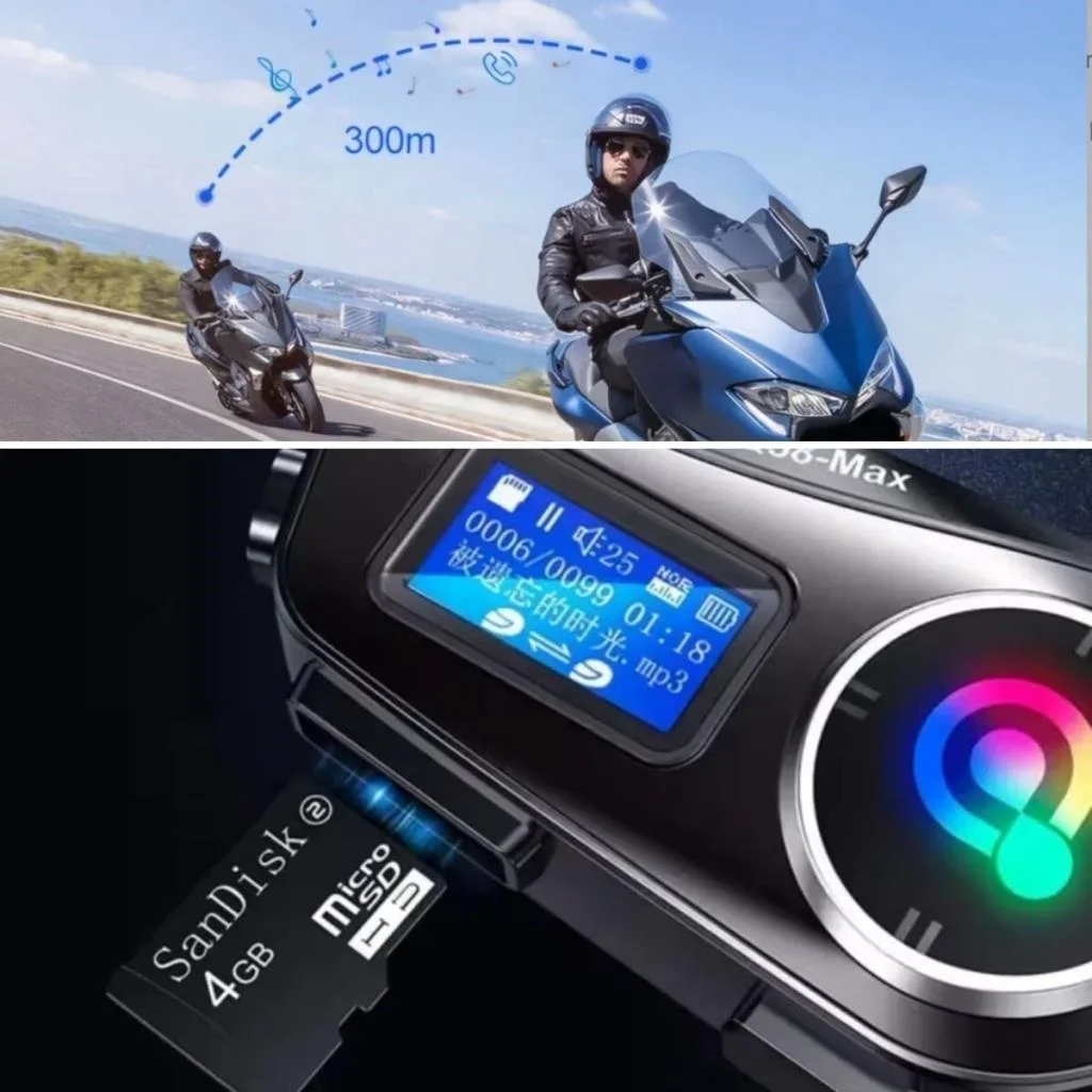 Q58 Motorsikletler İçin Fener Özellikli SD Kart Bölümlü LCD Ekranlı Kablosuz Bluetooth Kulaklıklı – Suya Dayanıklı Kask Kulaklığı görsel 3