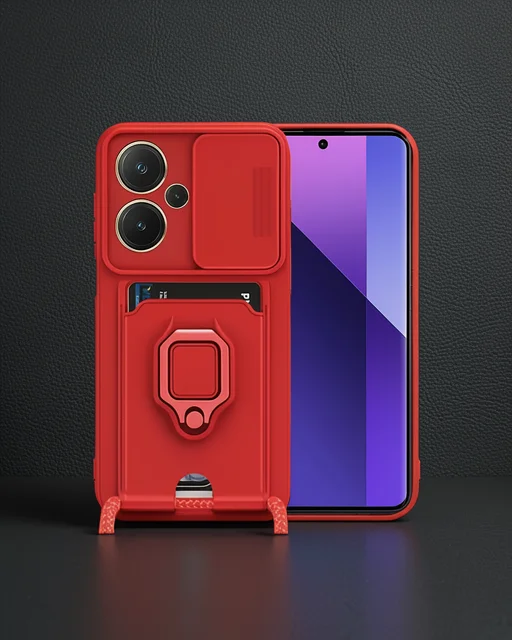 Xiaomi Redmi Note 13 Pro Plus Kılıf Zuma Kartvizitli Yüzüklü Silikon - Kırmızı