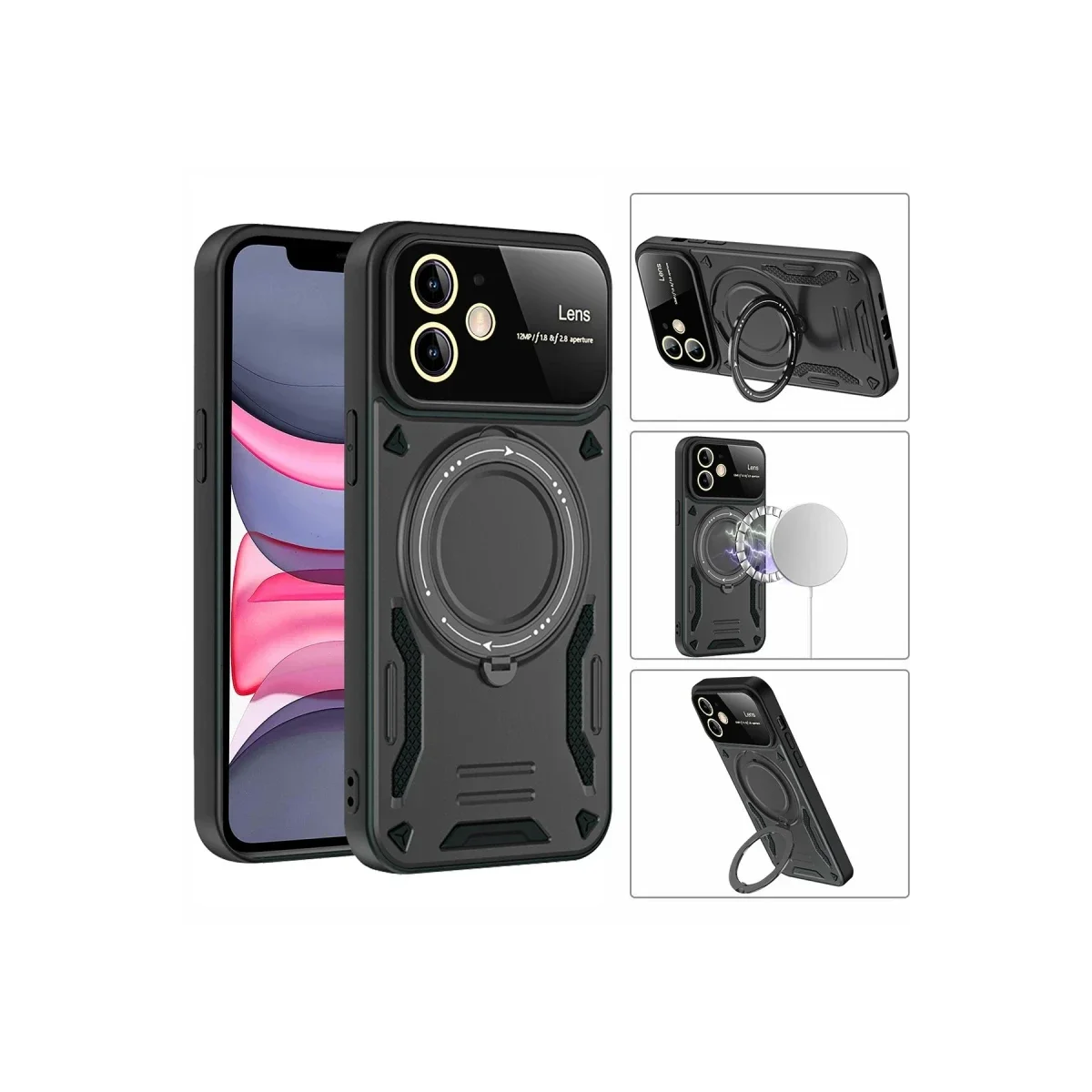 Apple iPhone 11 Kılıf Joy Lens Standlı Kapak - Kırmızı görsel 3