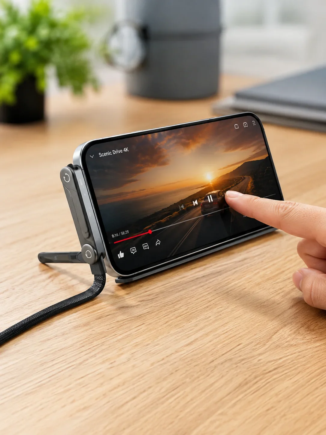 Örgülü 240W Type-C Katlanabilir Telefon Standlı Şarj Kablosu görsel 3