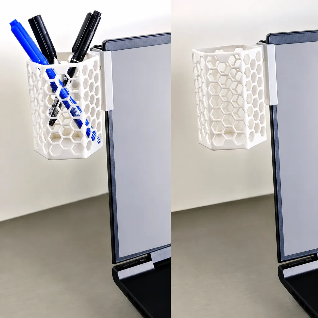 3D Baskı Monitor Kalemlik - Petek Desenli Laptop Kenar Altıgen Kalemlik-Beyaz