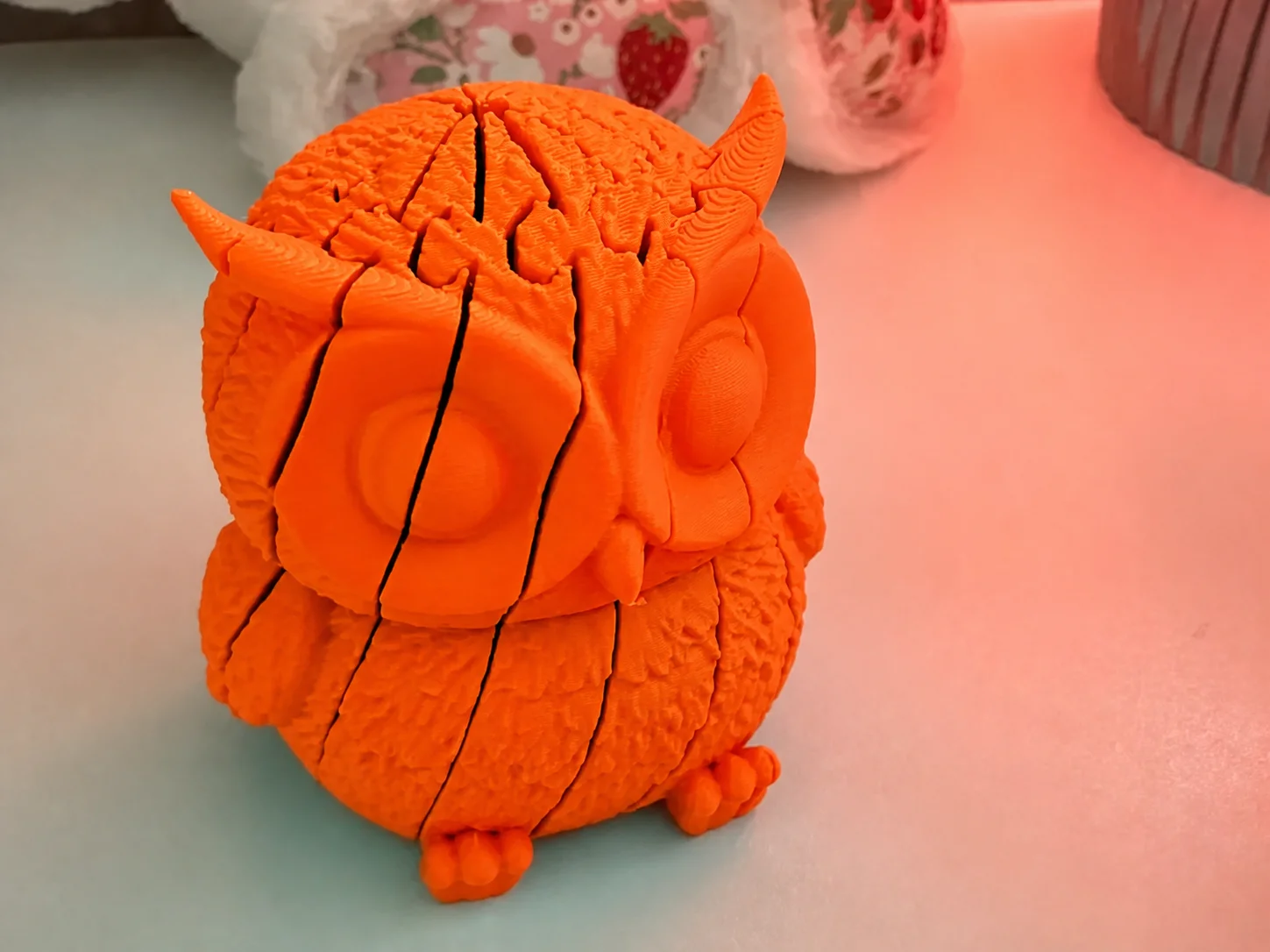 3D Baskı Hareketli Baykuş Figürü - Eklemli Flexi Oyuncak - Turuncu