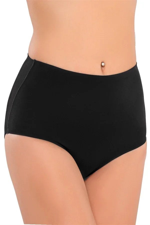 Yüksek Bel Siyah Yapıştırma Lazer Kesim Slip Korse Külot