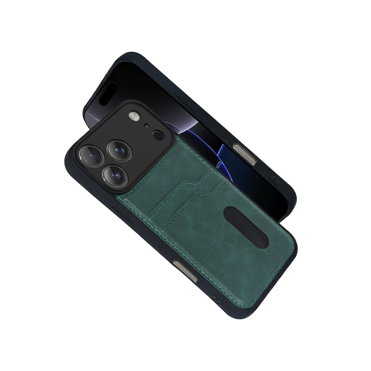 Apple iPhone 17 Pro Sara Kartvizitli Deri Kılıf - Yeşil görsel 2