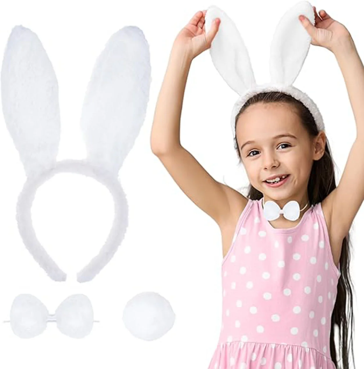 Beyaz Tavşan Kostüm Seti – Taç, Papyon, Kuyruk (12’li Paket) görsel 2