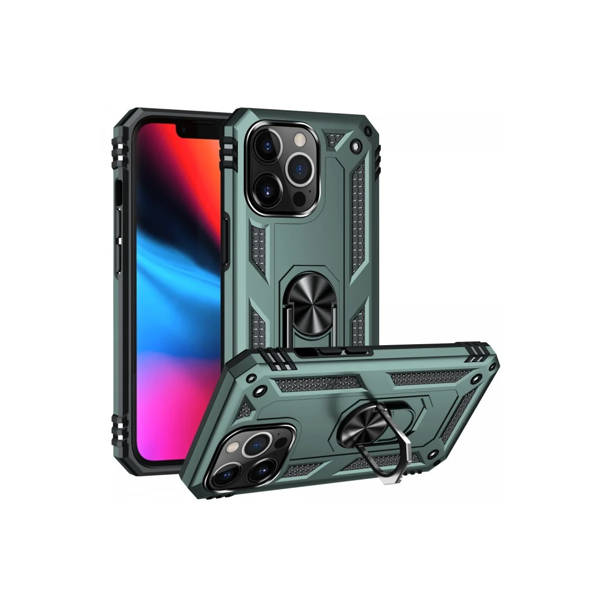 Apple İphone 13 Pro Kılıf Sofya Yüzüklü Silikon Kapak - Yeşil görsel 2