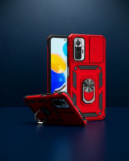 Xiaomi Redmi Note 10 Pro Kılıf Pars Lens Yüzüklü Silikon - Kırmızı