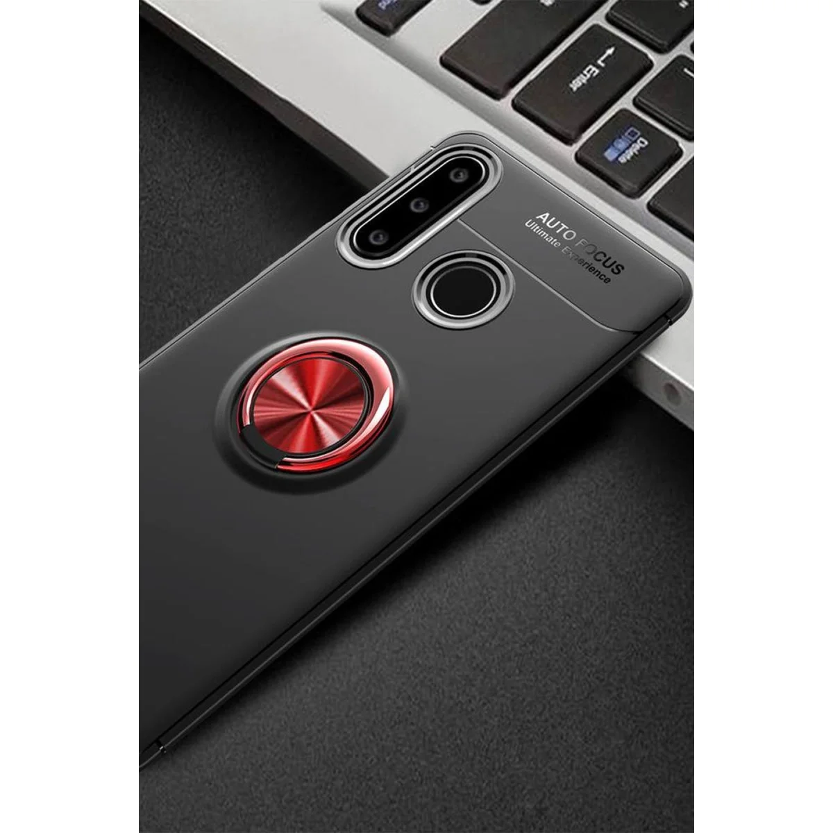 Huawei Y6p Kılıf Range Yüzüklü Silikon - Siyah-kırmızı görsel 2