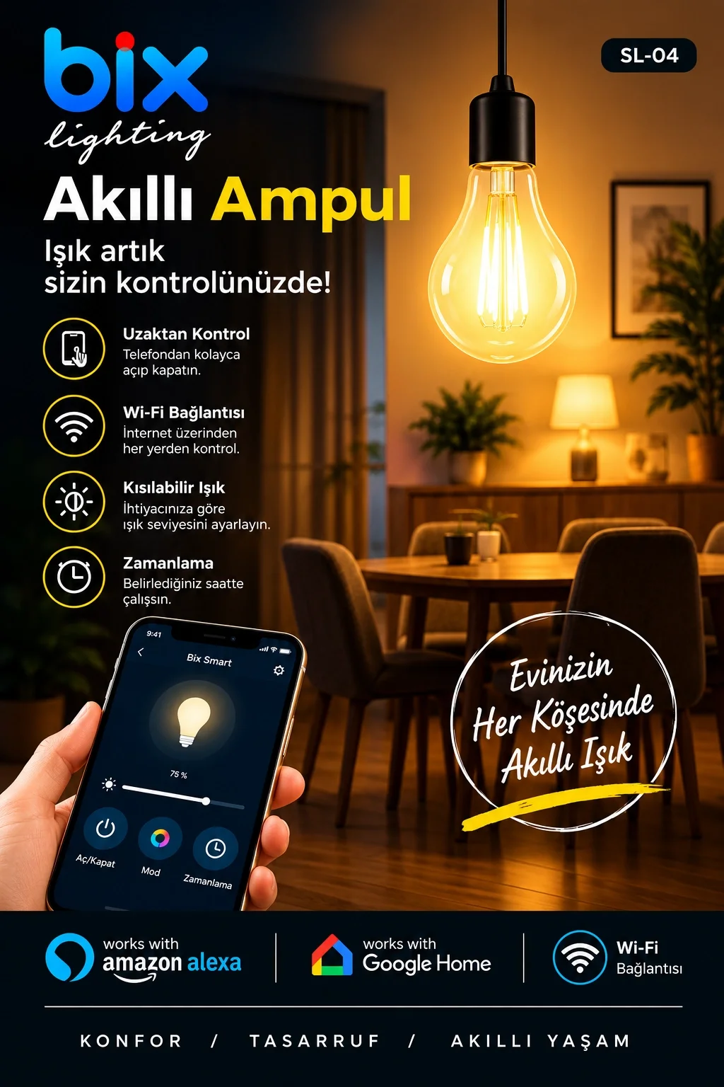 6W Daylight A+ Akıllı Ampul WiFi Uzaktan Kontrol Dim Edilebilir Alexa Google Uyumlu E27 Sarı görsel 2