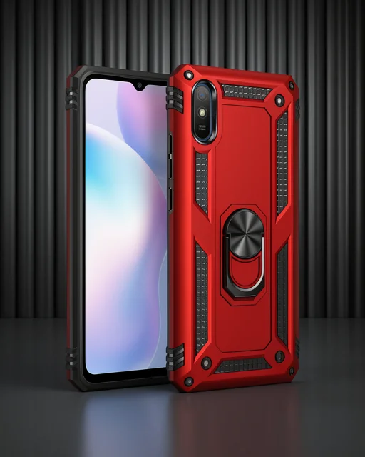 Xiaomi Redmi 9a Kılıf Sofya Yüzüklü Silikon Kapak - Kırmızı