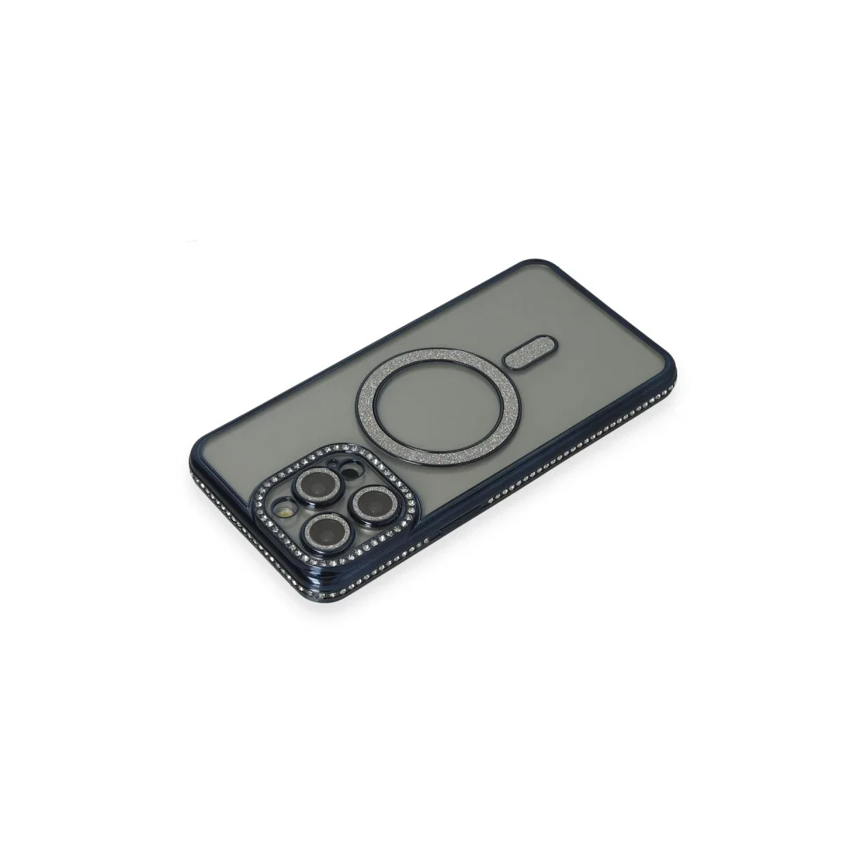 Apple iPhone 15 Pro Max Kılıf Joke Simli Magneticsafe Kılıf - Lacivert görsel 2