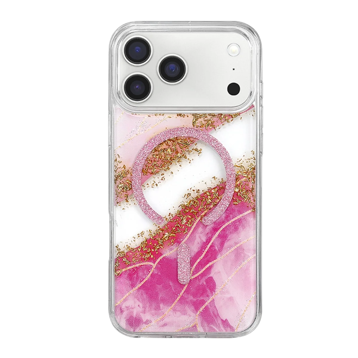 Onegif Apple İphone 17 Pro Max Lotus Simli Magsafe Kapak - Pembe görsel 3
