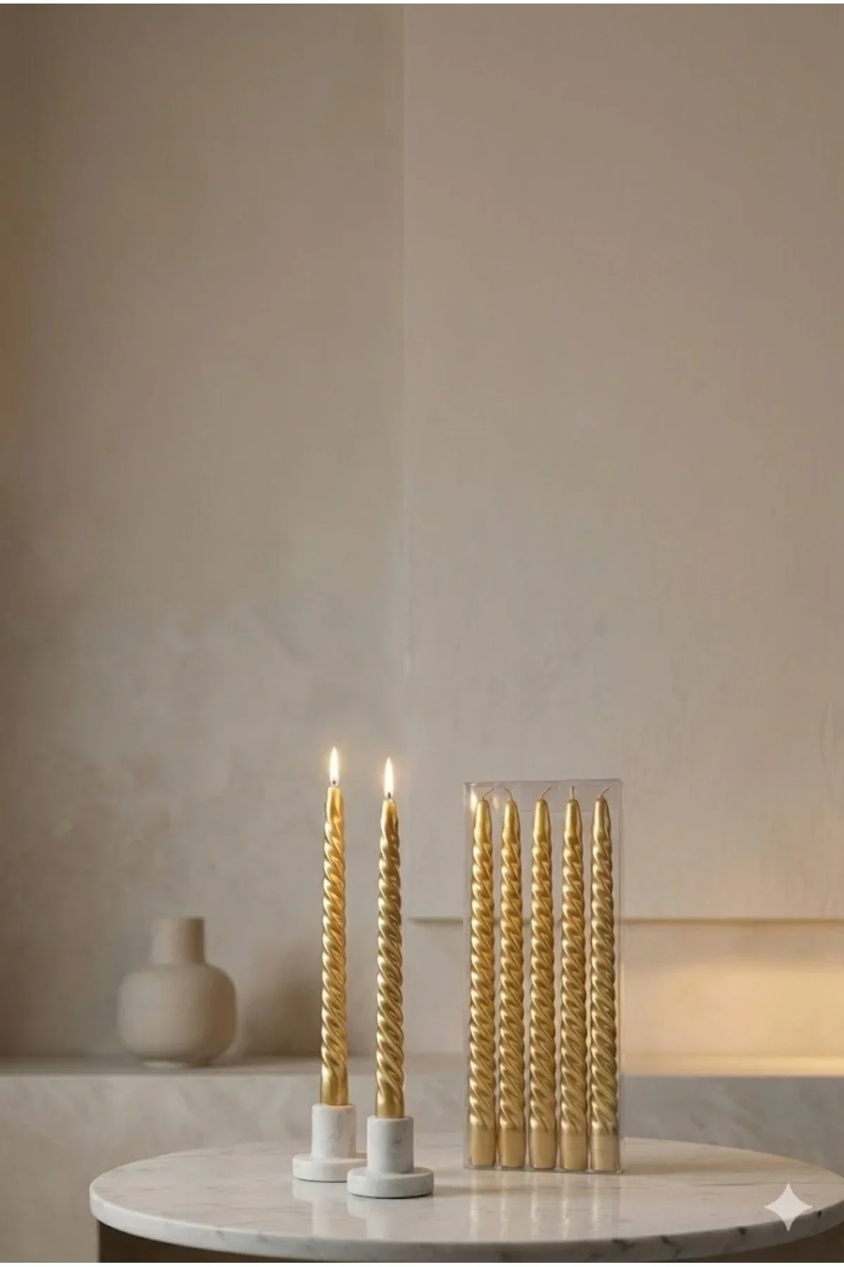 4'lü Lüks Burgu Şamdan Mumu 26 cm - Damlatmaz Spiral Dekoratif Mum Seti görsel 3