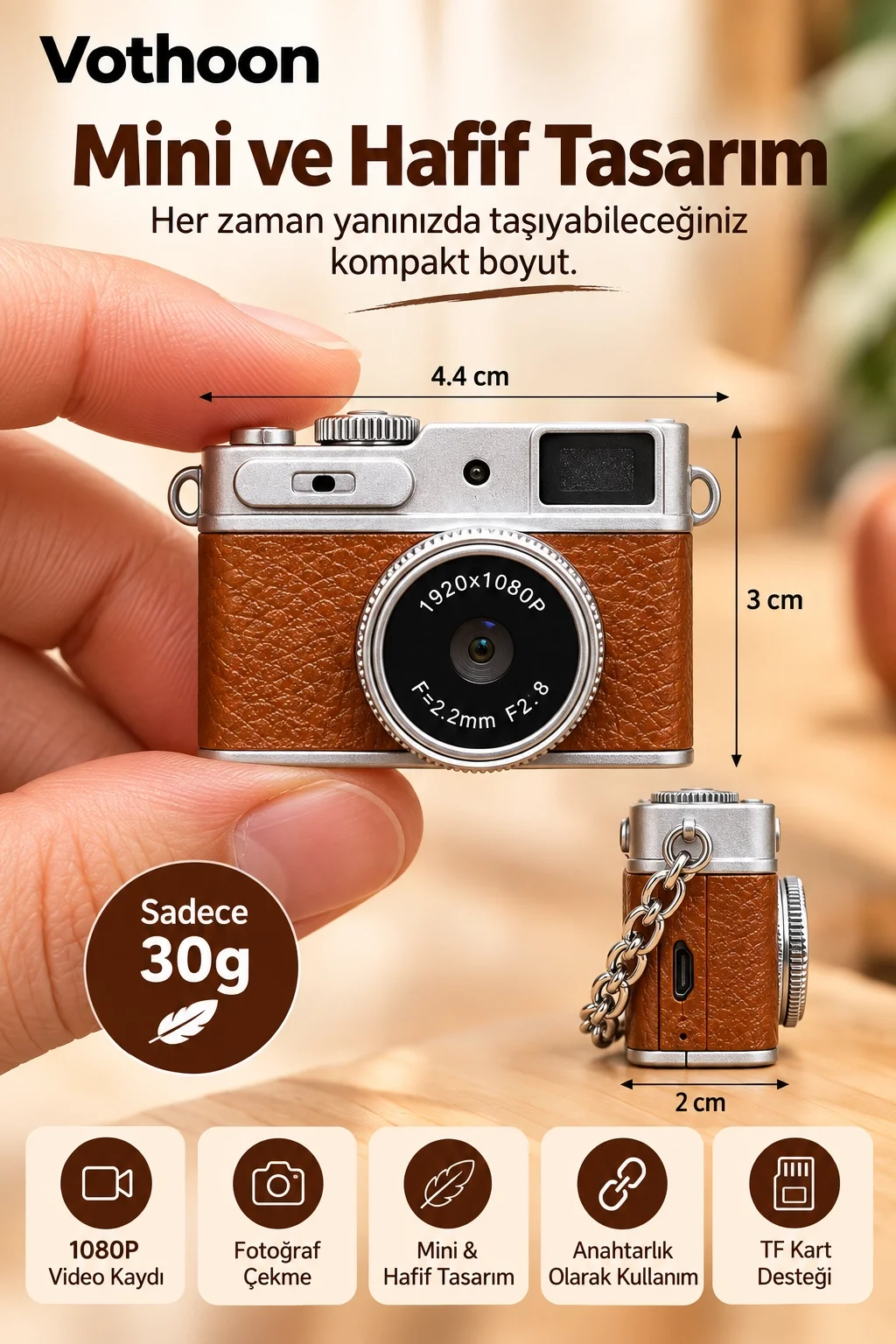 Mini Retro Dijital Kamera 1080P Full HD Fotoğraf & Video Çekimi LCD Ekran Mini Kamera TF Kart Destekli görsel 2