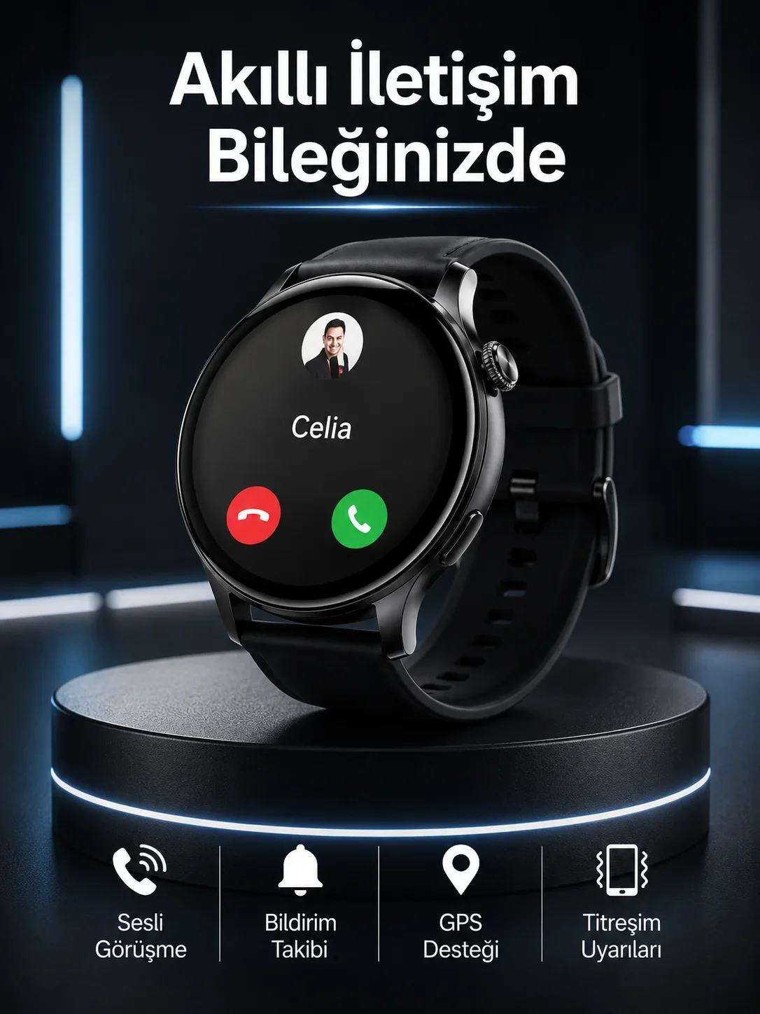 Akıllı Saat Bildirim Görme Amoled Ekran GPS Uyumlu Sesli Görüşme