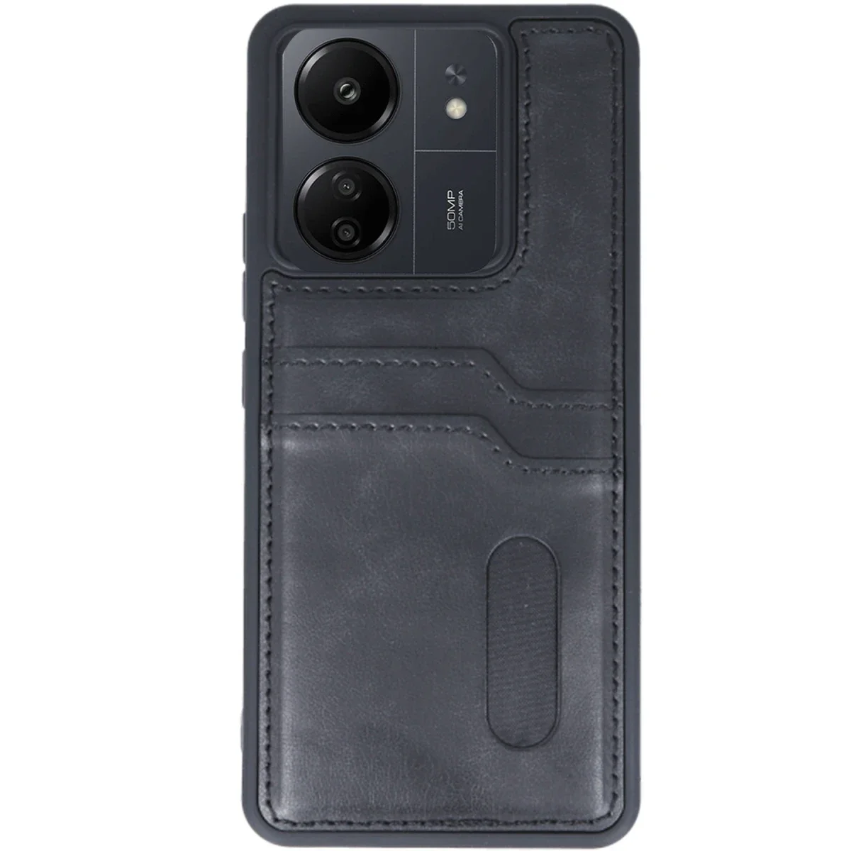 Xiaomi Redmi 13C Kılıf Sara Kartvizitli Deri Kılıf - Siyah görsel 2