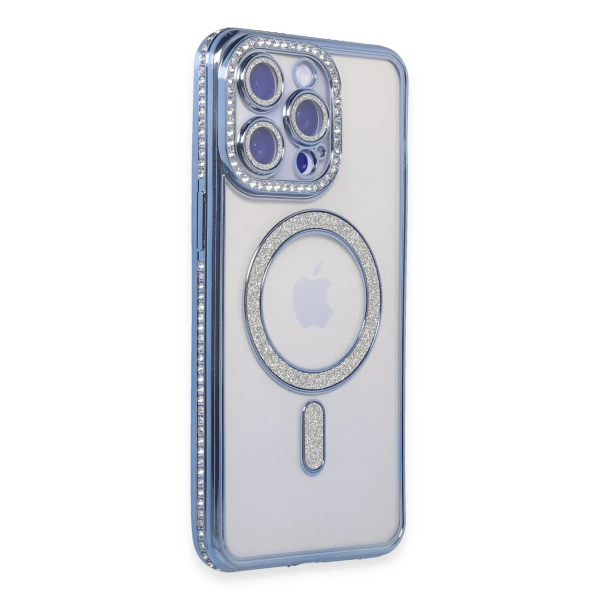 Apple iPhone 15 Pro Max Kılıf Joke Simli Magneticsafe Kılıf - Mavi