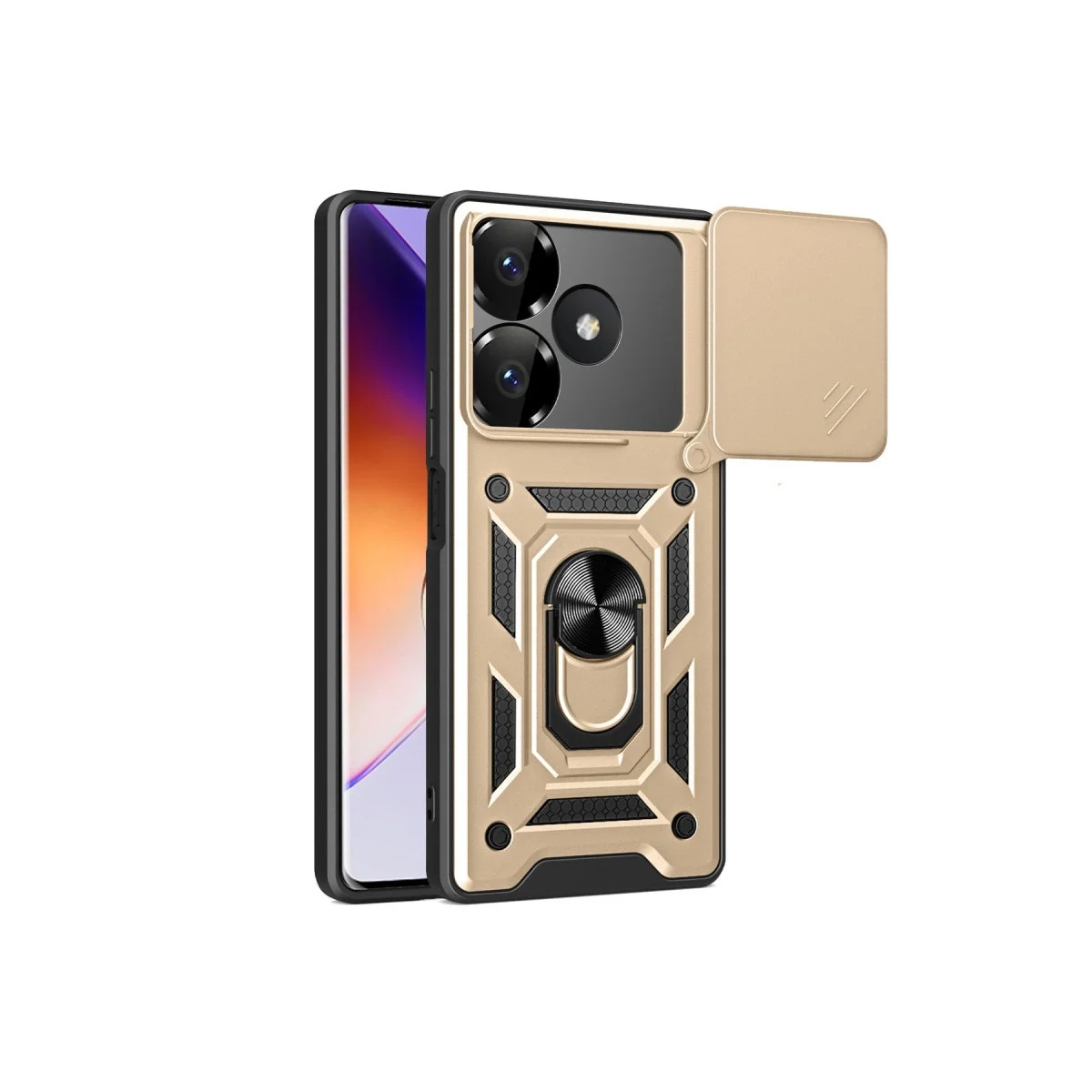 Xiao Red 13 4g Kılıf Pars Lens Yüzüklü Silikon - Gold