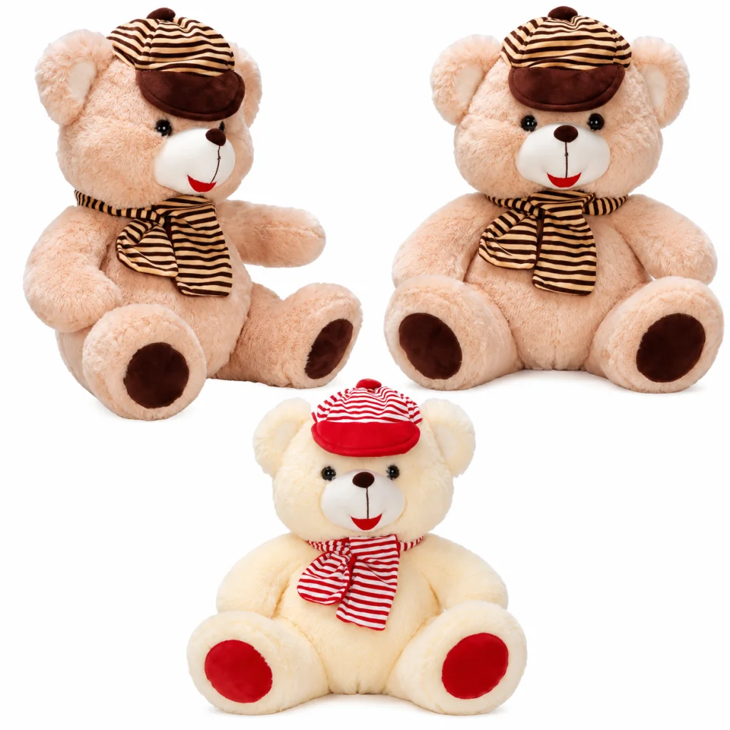 1001521 PELUŞ AYI OTURAN ŞAPKALI ATKILI 50CM 2R (adet fiyatıdır) görsel 2