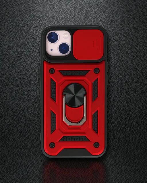 Apple İphone 13 Kılıf Pars Lens Yüzüklü Silikon - Kırmızı