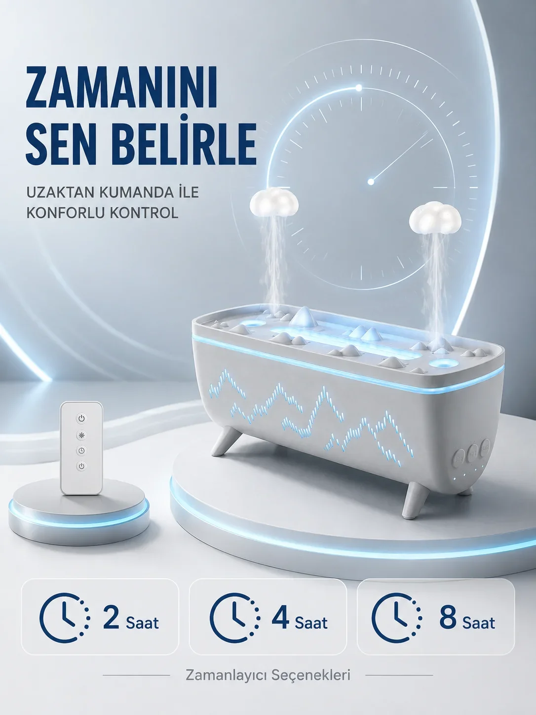 Uzaktan Kumandalı Aroma Difüzörü Sessiz Hava Nemlendirici Alev Efektli 2 4 8 Saat Zamanlayıcılı